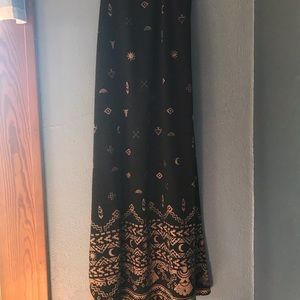 Long black rustic-Aztec pattern skirt